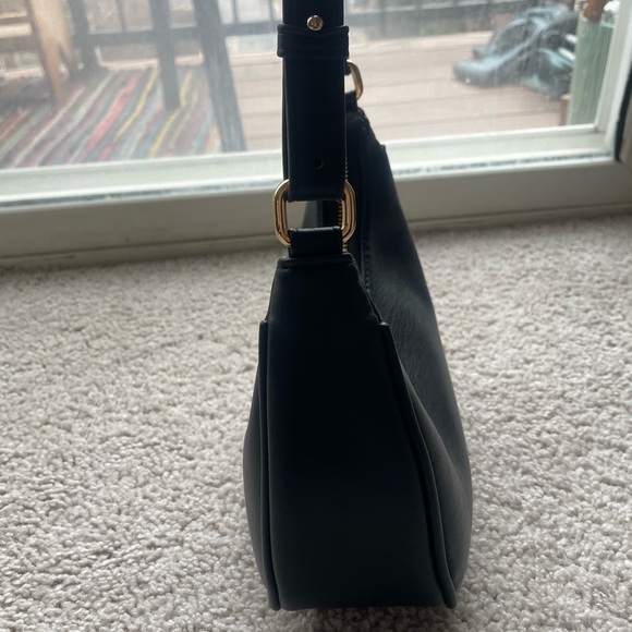 Faux Leather Black Crescent Shoulder Bag - Picture 5 of 10